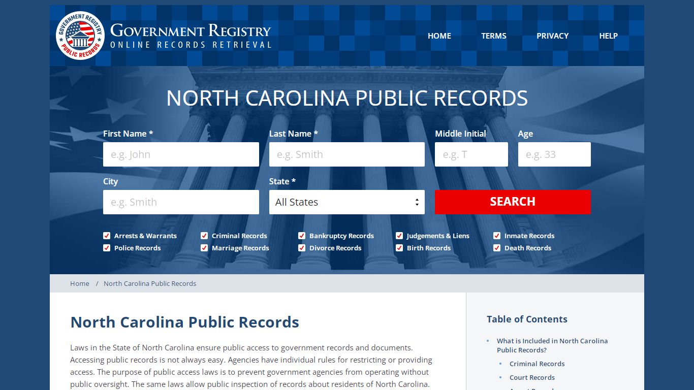 North Carolina Public Records - GovernmentRegistry